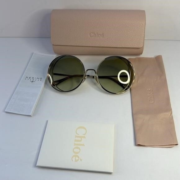 New Authentic Chloé CH 0037S 2343J3 - GOLD/ GREEN GRADIENT Round Sunglasses